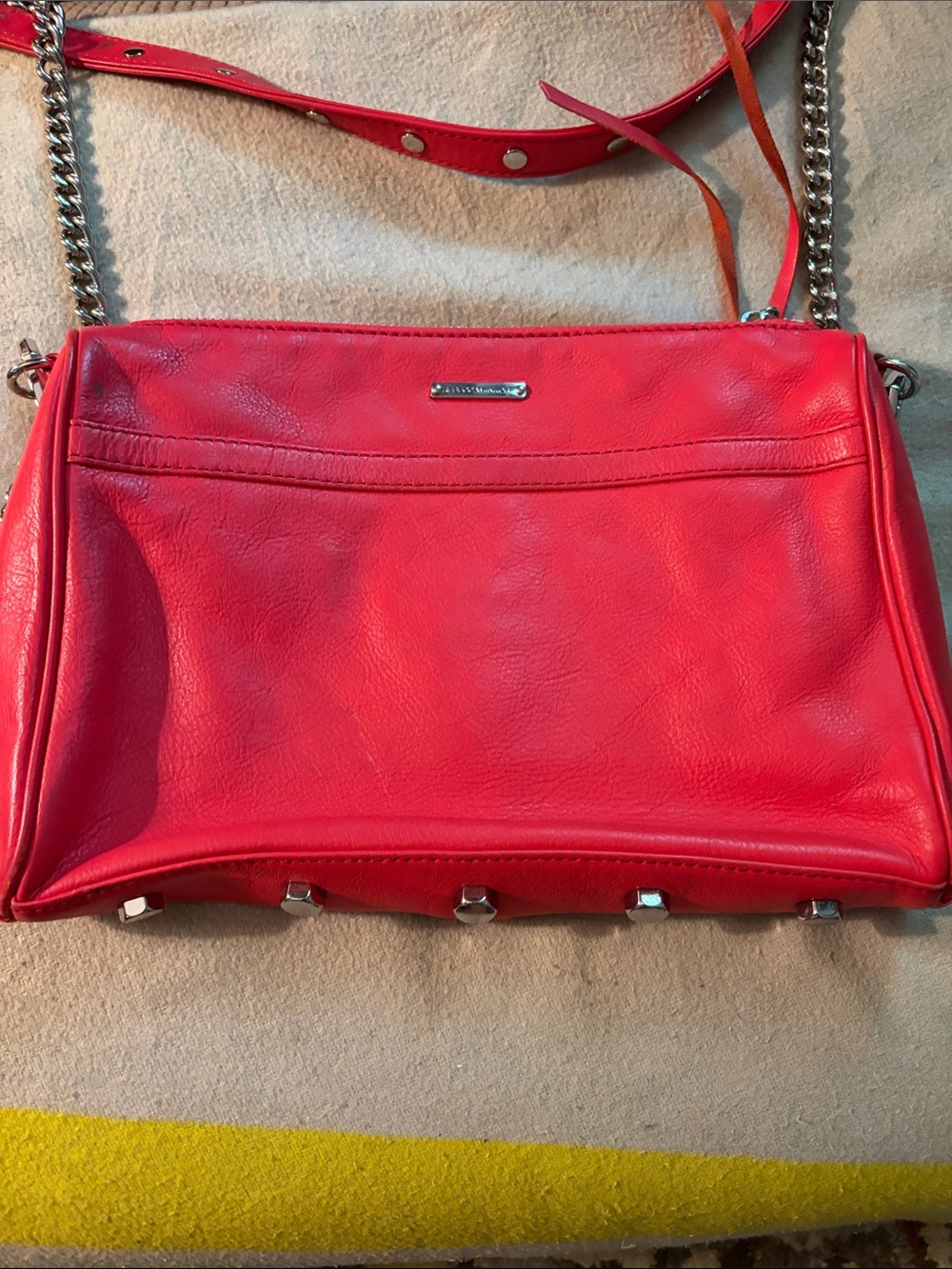 Rebecca Minkoff Red Leather Crossbody with Silver Chain Strap